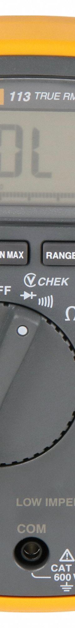 FLUKE Digital Multimeter: TRMS, CAT III 600V/CAT IV 300V, 600 V Max AC Volt Measurement (MPN FLUKE-113). Key specifications — Instrument Counts: 6,000; Brand: FLUKE; Calibration Certificate Included: Not Included.