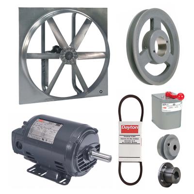 Dayton Exhaust/Supply Fan: Belt Drive, 36 in Blade, 1 1/2 hp, Open Dripproof, 208-230/460V AC - Belt-Drive Reversible Panel Fans with Drive Package