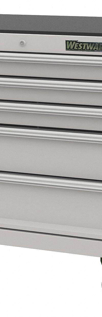 WESTWARD Rolling Tool Cabinet: Silver / Silver Drawer - Stainless Steel Rolling Tool Cabinets