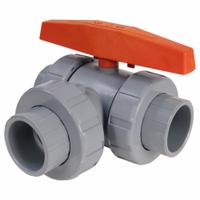 HAYWARD Manual Three-Way Ball Valve: CPVC, Three-Piece, L Flow, Std Port Ball Port, Female, Side (MPN LA2150ST). Key specifications — Brand: HAYWARD; Handle: Tee.