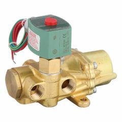 REDHAT Solenoid Valve: 4-Way, 1/2 in Pipe Size, 110V AC/120V AC, Watertight/Without Junction Box (MPN 8344G027MO). Key specifications — Pipe Size: 1/2 in; Voltage: 120V AC; Brand: REDHAT; Coil Enclosure: Watertight.