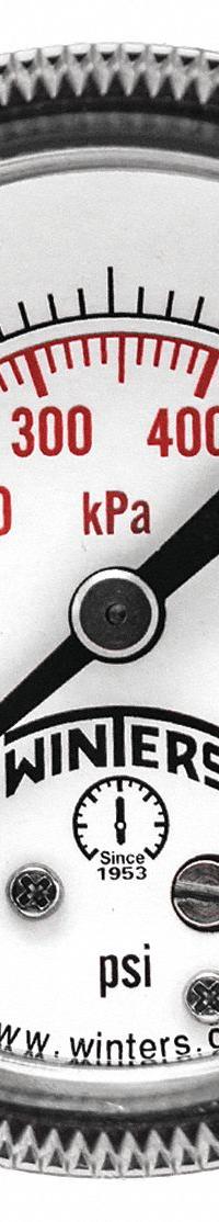 WINTERS Panel-Mount Pressure Gauge: U-Clamp, 0 psi to 100 psi, 2 in Dial, 1/4 in NPT Male, P9U 90, 5 (MPN P9U901407UC). Key specifications — Accuracy: ±2-1-2%; Brand: WINTERS; Vibration Resistance Properties: Dry Case Vibration-Dampened; Gauge Wetted Parts: Brass / Bronze.