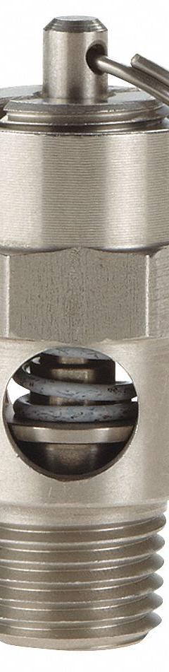 CONRADER Safety Valve: Soft Seat, 1/4 in (M)NPT Inlet (In.), 150 psi Preset Setting (PSI), Viton (MPN SRV250-V-SS-150). Key specifications — attr291993: Soft Seat; attr291998: Stainless Steel; attr292007: Viton; attr292009: Stainless Steel; attr294753: CONRADER.