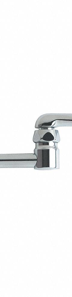 CHICAGO FAUCETS Spout: Spout, Arc, Double Jointed/Swivel Spout, Brass, Polished Chrome, Aerated (MPN DJ13JKABCP). Key specifications — Includes: Mounting Hardware; Product Type: Spout; Spout Style: Double Jointed/Swivel; Body Material: Brass; Color/Finish: Polished Chrome; Brand: CHICAGO FAUCETS.
