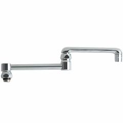 CHICAGO FAUCETS Spout: Spout, Arc, Double Jointed/Swivel Spout, Brass, Polished Chrome, Aerated (MPN DJ13JKABCP). Key specifications — Includes: Mounting Hardware; Product Type: Spout; Spout Style: Double Jointed/Swivel; Body Material: Brass; Color/Finish: Polished Chrome; Brand: CHICAGO FAUCETS.