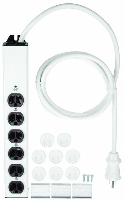 WIREMOLD Outlet Strip: 6 Outlets, 6 ft Cord Lg, 15 A Current, UL 60601-1, White - Healthcare Power Strips