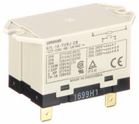 OMRON Enclosed Power Relay: Surface (Top Flange) Mounted, 30 A Current Rating, 100/120V AC, SPST-NO (MPN G7L-1A-TUBJ-CB-AC100/120). Key specifications — Brand: OMRON; Base Type: Square; Mounting Style: Top Flange; Electrical Connection: Quick-Connect; Manufacturer Part Number: G7L-1A-TUBJ-CB-AC100/120; Operating Current: 30 A; Series: G7L Series.