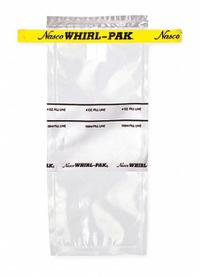 WHIRL-PAK Sampling Bag: Write-On, Sterile, 4 fl oz Capacity - oz, 118 mL Capacity - mL, Polyethylene (MPN B01062). Key specifications — Brand: WHIRL-PAK; Color: Clear; Product Type: Sampling Bag; Standards: FDA Approved Material; Style: Write-On.