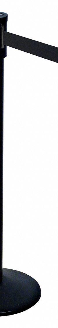 RETRACTA-BELT Barrier Post with Belt: Black, No Pattern, No Legend, 15 ft Belt Lg, Black (MPN 321BA-BK). Key specifications — Base Material: Cast Iron; Belt Color: Black; Brand: RETRACTA-BELT; Post Material: Aluminum; Post Color: Black; Message: No Legend.