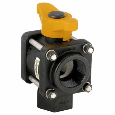BANJO Manual Three-Way Ball Valve: 1 1/2 in, Polypropylene, L Flow, FNPT x FNPT x FNPT - L-Port Polypropylene Ball Valves