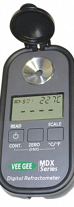 VEE GEE Refractometer: Brix/Dextran/Fructose/Glucose/Lactose/Maltose, Auto, Digital, 0.001 (MPN 48103). Key specifications — attr1073899: VEE GEE; attr1079772: +/-0.2 % Dextran; attr1079778: Automatic; attr1079777: 0.001; attr1108250: Maltose.