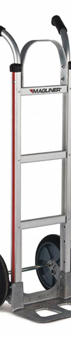 MAGLINER General Purpose Hand Truck: 500 lb, Dual-Handle, Silver, Aluminum, Flat-Free, Rubber (MPN HMK116UAB). Key specifications — Brand: MAGLINER.