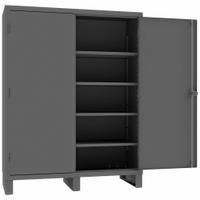 DURHAM MFG Storage Cabinet: 60 in x 24 in x 78 in, Swing Handle & Padlock Hasp, 14 ga Panel Thick (MPN 3704-4S-95). Key specifications — attr62698: Gray; attr62736: Welded; attr87895: Legs; attr62693: Assembled; attr62737: Stationary; attr62694: Adjustable; attr62695: Powder Coated; attr62696: Steel.