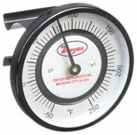 DWYER Clip Pipe Mount Dial Thermometer: -50°F to 250°F, +/- 2% Accuracy, 2 in Dial Dia (MPN STC151). Key specifications — Accuracy: +/- 2%; Brand: DWYER.