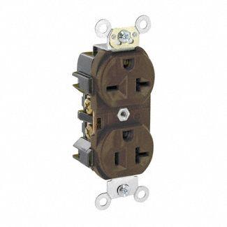 LEVITON Plugs and Receptacles: Duplex, 5-20, Brown, 125/250V AC, 20 A, 2 Pole / 3 Wire (MPN 5844) - General Purpose Receptacles