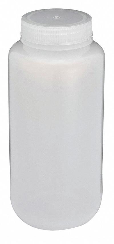 GLOBE SCIENTIFIC Sampling Bottle: LDPE, 1 L, 33.81 fl oz, Closure Included, Natural - LDPE Wide Mouth Round Lab Bottles
