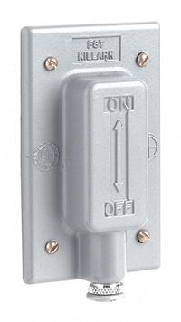 HUBBELL KILLARK Weatherproof Cover: Copper-Free Aluminum, FCL-GF/FST/FZ, Toggle Switches, 1 Gangs. Key specifications — Brand: HUBBELL KILLARK; Color: Gray; Compatible with Product Type: Toggle Switches; Compatible with Series: FZ; Mounting Orientation: Horizontal or Vertical.
