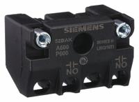 SIEMENS Contact Block: 30 mm Panel Mounting Size, 1NO, Momentary, Universal Series, Screw Terminals (MPN 52BAK). Key specifications — Switch Action: Momentary; Terminal Connection Type: Screw Terminals; Brand: SIEMENS; Compatible with Series: Universal.
