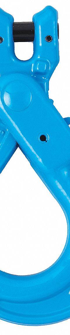 YOKE Self-Locking Hook: 22,600 lb Working Load Limit, 100 Hook Grade, Alloy Steel, Clevis, Blue (MPN X-026-16). Key specifications — Color: Blue; Brand: YOKE; Visual Indicator Markings: None.