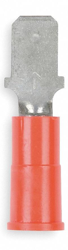 3M Wire Disconnect: Male Tab, Red, Vinyl, Partial Coverage, 22 AWG – 18 AWG Wire Size (MPN MVU18-187DMX). Key specifications — attr1307035: 3M; attr1307036: MVU18-187DMX.