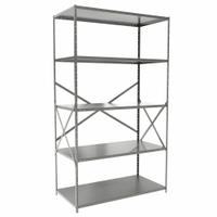 HALLOWELL Metal Shelving: Standalone, Heavy-Duty, 48 in x 24 in, 84 in Overall Ht, 5 Shelves (MPN F7710-24HG). Key specifications — attr41760: Steel; attr41761: Steel; attr37625: Unassembled; attr37628: Gray; attr33609: HALLOWELL.