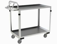 APPROVED VENDOR Utility Cart: 600 lb, 36 in L x 22 in W Shelf, 2 Shelves, Silver, Ergonomic (MPN SRSCE2022362ALU4PU). Key specifications — Caster/Wheel Configuration: (4) Swivel; Brand: APPROVED VENDOR; Caster Wheel/Tread Material: Polyurethane.