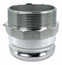 Cam and Groove Adapter: 4 in Coupling Size, 4"-8 Thread Size, 100 psi Max. Working Pressure @ 70 F (MPN PLE123). Key specifications — Thread Size: 4"-8; Fitting Type: MNPT; Includes Locking Arm: No; Body Material: 316 Stainless Steel; Brand: APPROVED VENDOR.