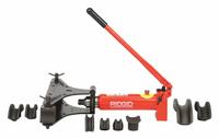 RIDGID Hydraulic Pipe Bender: Min 3/8 in, Max 2 in, For Steel, Max 90°, Hand Pump, 7 Shoes (MPN HB382). Key specifications — attr663949: Steel; attr663977: Hand Pump; attr663948: RIDGID.