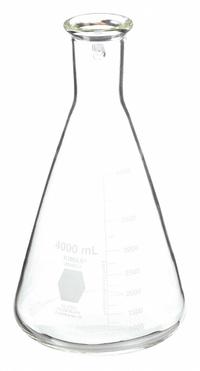 KIMBLE Filtering Flask: 4 L, Colorless, Conical, A, 12 Compatible with Stopper Size (MPN 27060-4000). Key specifications — Shape: Conical; Body Color: Colorless; Brand: KIMBLE; Compatible with Stopper Size: 12; USP Specification: Type I.