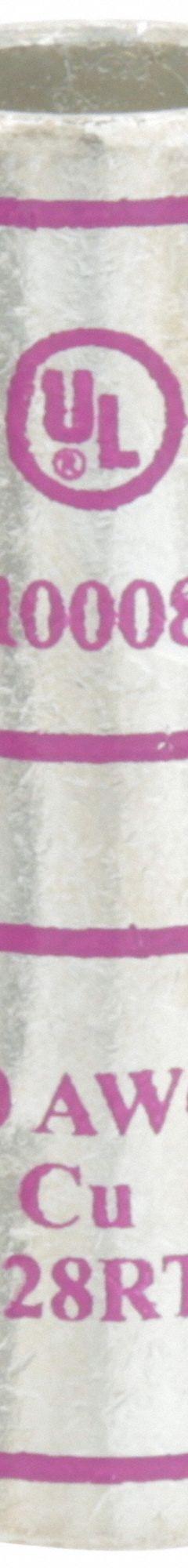 3M Open Barrel Splices: 4/0 AWG Wire Size, Purple Code, 2.13 in, Copper Barrel, 54 Die (MPN 10008). Key specifications — Die Code: 54; Brand: 3M; Color Code: Purple.