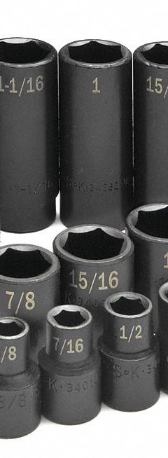 SK PROFESSIONAL TOOLS Impact Socket Set: 1/2 in Drive Size, Small Set (0-50 pieces) Set Size, SAE (MPN 4051). Key specifications — attr1204251: SK PROFESSIONAL TOOLS; attr1215453: 1/2 in; attr1215454: 3/8 in to 1-1/4 in; attr1224229: Friction.