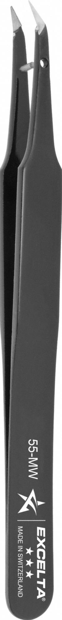 EXCELTA Tweezers: Carbon Steel, Point, Bent Tip (MPN 55-MW). Key specifications — attr1002355: Carbon Steel; attr1002345: EXCELTA; attr1002348: Carbon Steel; attr1002358: Smooth; attr1002361: 55-MW; attr1024781: Standard.