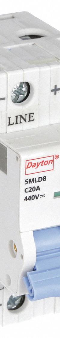 DAYTON IEC Supplementary Protector: 20 A Amps, 440V DC, 10kA at 440V DC, Screw Clamp, NDB2Z-63 C20/2 (MPN 5MLD8). Key specifications — Terminal Connection: Screw Clamp; AC Voltage Rating: Not Rated; Curve Type: C; DC Voltage Rating: 440V DC; Max. AIR Rating: 10kA at 440V DC; Series: NDB2Z-63 C20/2; Brand: DAYTON.