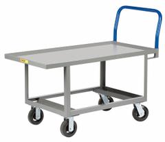 LITTLE GIANT Platform Truck: 2,000 lb, 48 in L x 24 in W x 26 in H Deck, Solid, 12 ga Deck, Rubber (MPN RNL-2448-6MR). Key specifications — Side Panel Type: No Side Panels; Brand: LITTLE GIANT; Color: Gray; Caster/Wheel Configuration: (2) Rigid.