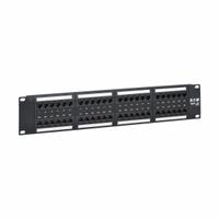 EATON TRIPP LITE Patch Panel: Flat, 2 Rack Units, 48 Ports, 6, 110 IDC/Krone IDC, Type 4 PoE++ (MPN N252-P48). Key specifications — Brand: EATON TRIPP LITE; Compatible Cable Performance Category: 6; Material: Plastic; _Access Type: Rear Access; _Port Labeling: Front & Rear Numbered; _Power Over Ethernet: Type 4 PoE++; _Rear Termination: Krone IDC; _Shielded: Unshielded.