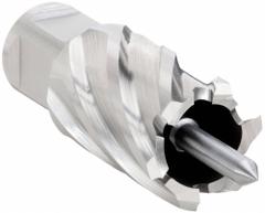 SLUGGER BY FEIN Annular Cutter: 1 1/4 in Cutter Dia, 1 in Max Cutting Dp, Pilot Pin Included, Bright (MPN 63134318041). Key specifications — attr253884: Yes; attr253885: Bright; attr253886: High Speed Steel; attr253887: Weldon Flat; attr253888: Fractional Inch; attr277149: SLUGGER BY FEIN.
