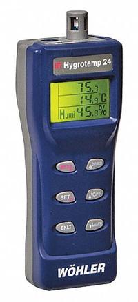 WOHLER Thermohygrometer: Onboard, 7 in x 2 in x 3 in, 4°F to 140°F, 0%to 100% Humidity Range (MPN 6603). Key specifications — attr1107597: WOHLER; attr1134764: Not Included.
