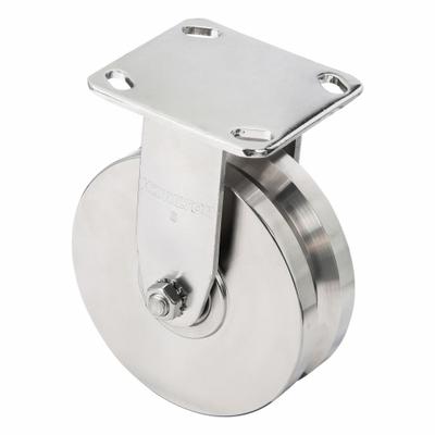 HAMILTON Plate Caster: Rigid, Stainless Steel, 6 in Wheel Dia, 2 in Wheel Wd - Corrosion-Resistant V-Groove Track-Wheel Plate Casters