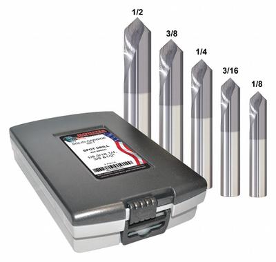 APPROVED VENDOR Spotting Drill Bit Set: 5 Pc, 1/8 in to 1/2 in, 90° - Solid Carbide Spotting Drill Sets