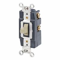 LEVITON Wall Switch: Toggle Switch, Single Pole, Momentary, Ivory, 120/277V AC, 20 A (MPN 1257-I). Key specifications — Illuminated: No; Voltage Rating: 120/277V AC.