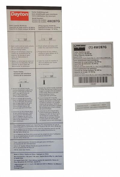 Dayton Instruction Label: MH4W28701G. Key specifications — Manufacturer Part Number: MH4W28701G. - Warning Labels for Hoists
