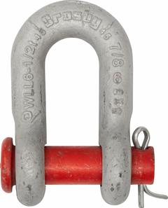 CROSBY Round Pin Chain Shackle: D-Shackle, 2,000 lb Working Load Limit, 3/8 in Body Thick, Silver (MPN 1018856). Key specifications — Body Material: Carbon Steel; Brand: CROSBY.
