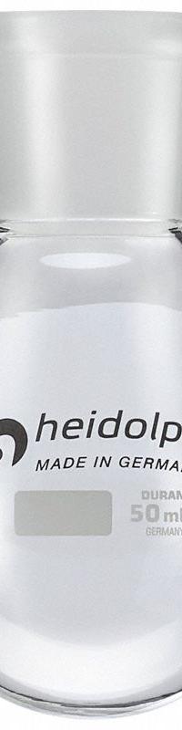HEIDOLPH Rotary Evaporator Glassware: 50 mL, Colorless, Round, 24/40 Compatible with Stopper Size (MPN 036302270). Key specifications — Shape: Round; Body Color: Colorless; Brand: HEIDOLPH; Compatible with Stopper Size: 24/40.