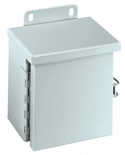 WIEGMANN Enclosure: Steel, 12 in x 12 in x 6 in, 3R, Solid Cover, Hinged, Included - Steel Enclosures with Hinged Covers