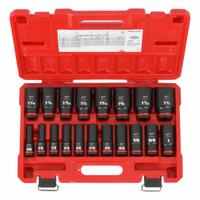 MILWAUKEE Impact Socket Set: 1/2 in Drive Size, Small Set (0-50 pieces) Set Size, 19 Pieces, 0, SAE (MPN 49-66-7012). Key specifications — attr1204251: MILWAUKEE; attr1215453: 1/2 in; attr1215454: 3/8 in to 1-1/2 in; attr1224229: Friction.