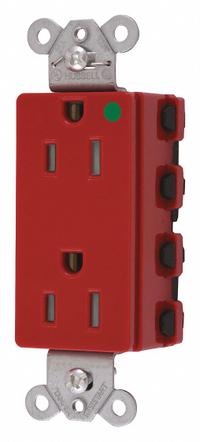 HUBBELL Receptacle: Hospital Grade Fed. Spec., Decorator Duplex, 5-15R, Red, 125V AC, 15 A (MPN SNAP2172RTRA)