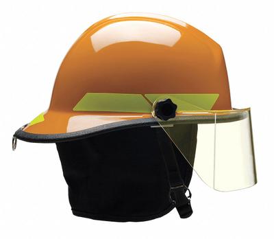 BULLARD Fire Helmet: Orange, Fiberglass, Modern Rear Brim, Chin Strap