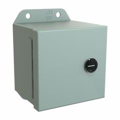 HAMMOND Electrical Enclosure: Steel, 4 in x 4 in x 3 in, NEMA 12/13/3R/4, w/Panel, Solid Cover (MPN EJ443). Key specifications — Closure Method: Latches; Brand: HAMMOND; Knockouts: Not Included.