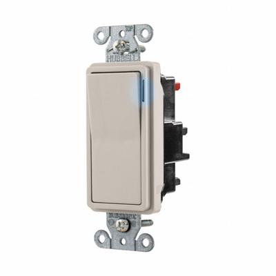 HUBBELL Wall Switch: Rocker Switch, Single Pole, Maintained, Light Almond, 120/277V AC - Rocker Wall Switches