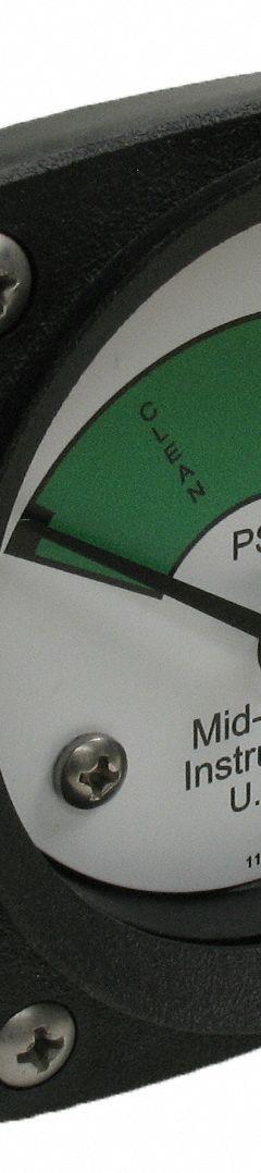 MIDWEST INSTRUMENT 3-Color Differential Pressure Indicator: 1,000 psig Max. Static Pressure, 522 (MPN 522P-015). Key specifications — Brand: MIDWEST INSTRUMENT; Accuracy: ±5% of Full Scale; Sensor Material: Buna-N; Housing Material: Acetal Plastic; Transition Points: 0 psid to 7.5 psid (Green) / 7.5 psid to 11 psid (Yellow) / 11 psid to 15 psid (Red).